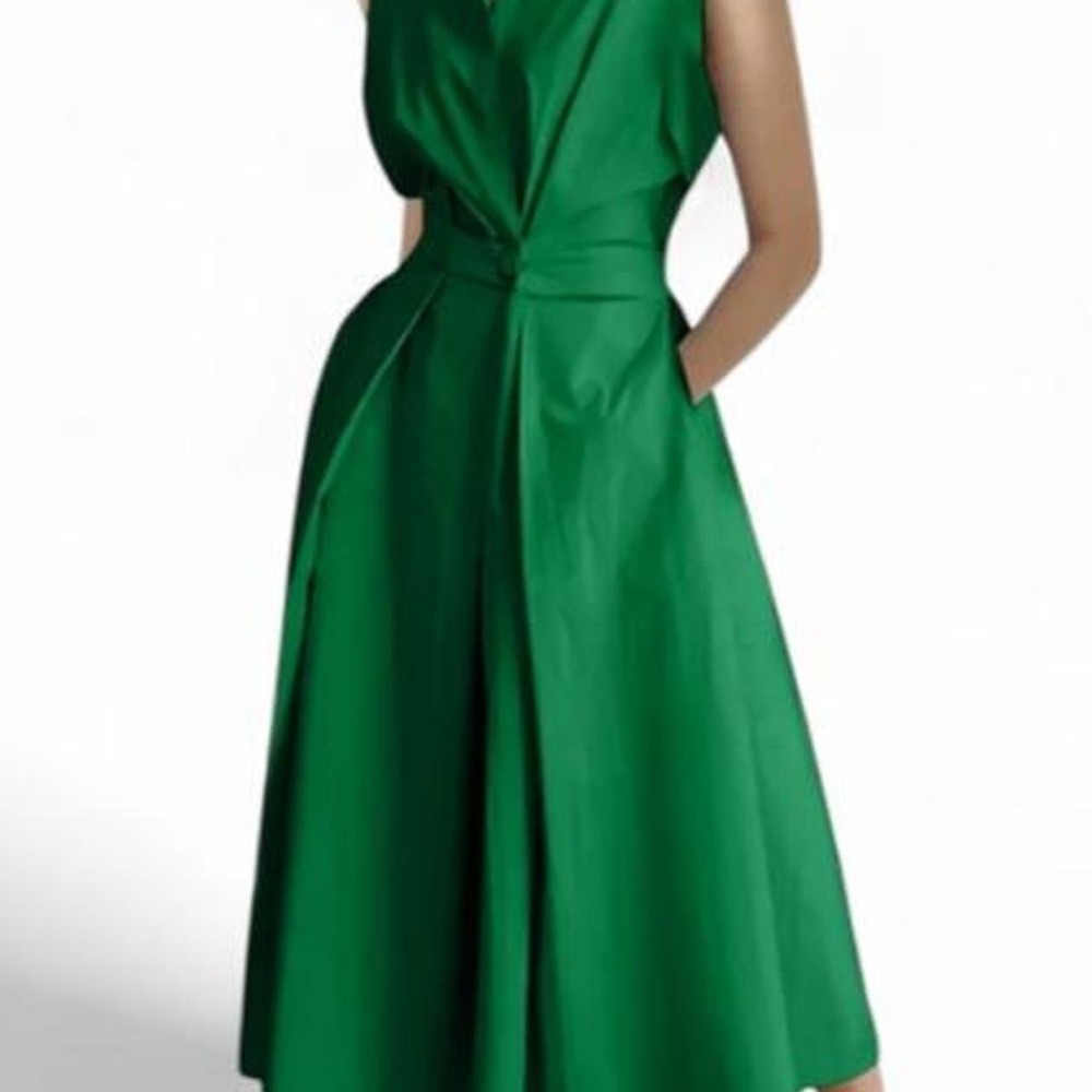 UOOZEE Women's Sleeveless Solid Color Lapel Midi Dress with Pockets